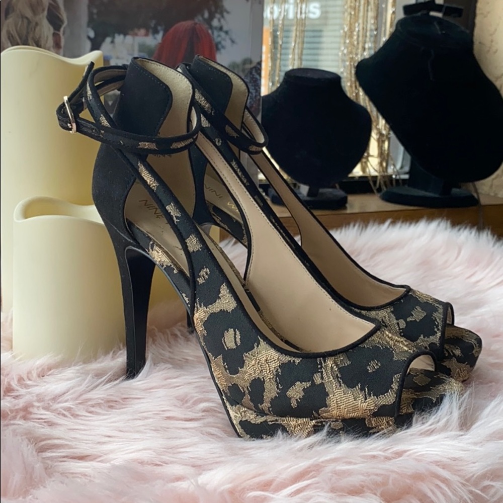 Nine West Black & Beige-gold Donnali Platforms